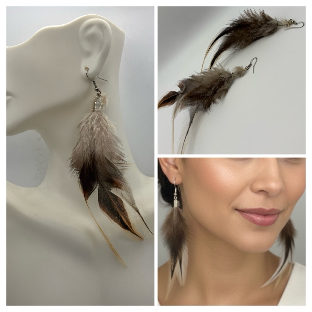 Boho Natural Feather Drop Earrings